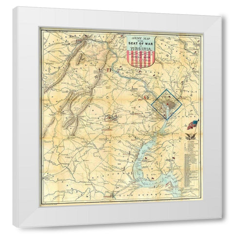 Army Seat of War In Virginia - Disturnell 1861 White Modern Wood Framed Art Print by Disturnell