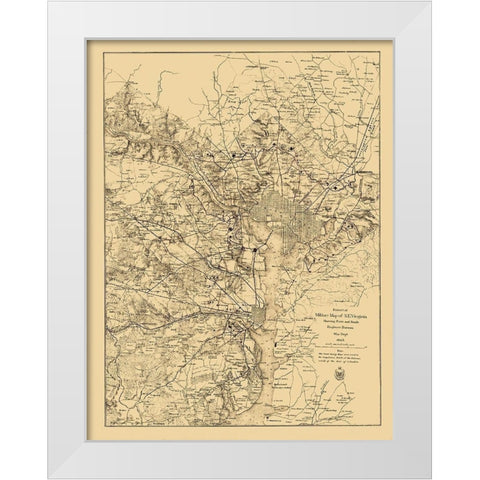 Civil War Virginia Forts Roads - US War Dept 1865 White Modern Wood Framed Art Print by USWD