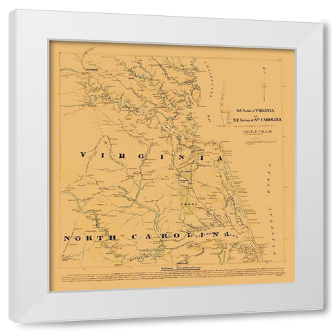 Virginia North Carolina - Cram 1860 White Modern Wood Framed Art Print by Cram