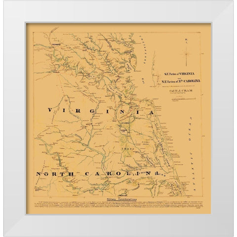 Virginia North Carolina - Cram 1860 White Modern Wood Framed Art Print by Cram