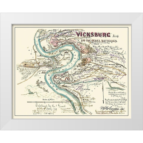Vicksburg Mississippi Rebel Batteries White Modern Wood Framed Art Print by Sherman