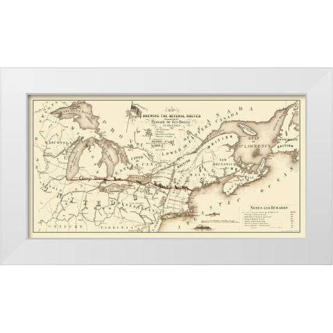 Gunboat Routes United States Canada - Sweet 1862 White Modern Wood Framed Art Print by Sweet