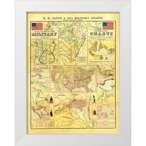 Military Campaign Charts of United States White Modern Wood Framed Art Print by Lloyd
