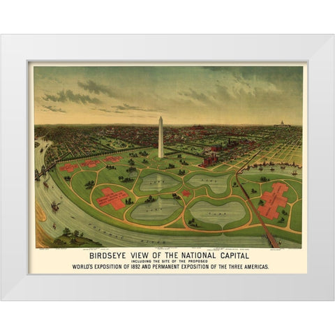 National Mall Washington DC - Johnson 1888 White Modern Wood Framed Art Print by Johnson