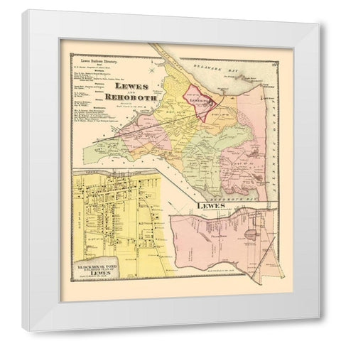 Lewes, Rehoboth Delaware Landowner - Beers 1868 White Modern Wood Framed Art Print by Beers