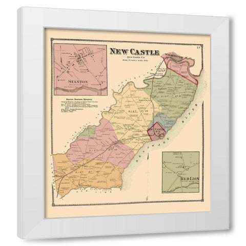 New Castle Delaware Landowner - Beers 1868 White Modern Wood Framed Art Print by Beers