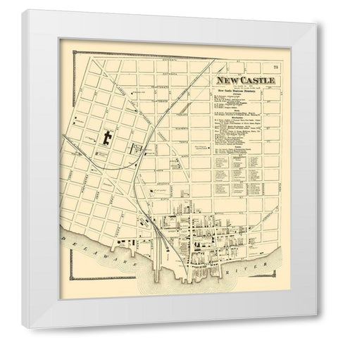 New Castle Delaware Landowner - Beers 1868 White Modern Wood Framed Art Print by Beers