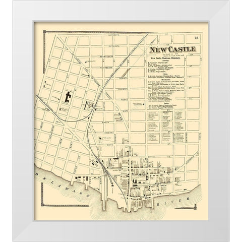 New Castle Delaware Landowner - Beers 1868 White Modern Wood Framed Art Print by Beers