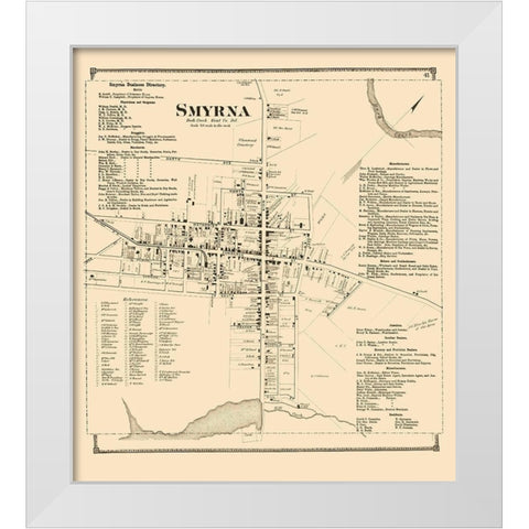Smyrna Delaware Landowner - Beers 1868 White Modern Wood Framed Art Print by Beers