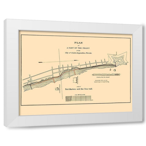 St Augustine, Fort Marion, Sea Wall Florida White Modern Wood Framed Art Print by Duney