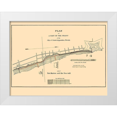 St Augustine, Fort Marion, Sea Wall Florida White Modern Wood Framed Art Print by Duney