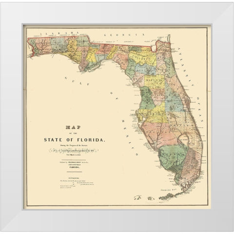 Florida - Drew 1856  White Modern Wood Framed Art Print by Drew