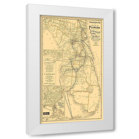 Florida Railroads - Northrup 1891  White Modern Wood Framed Art Print by Northrup