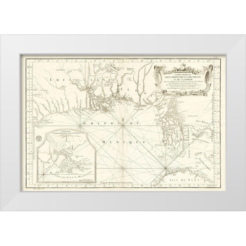Louisiana Florida Gulf Coast - Bellin 1764  White Modern Wood Framed Art Print by Bellin