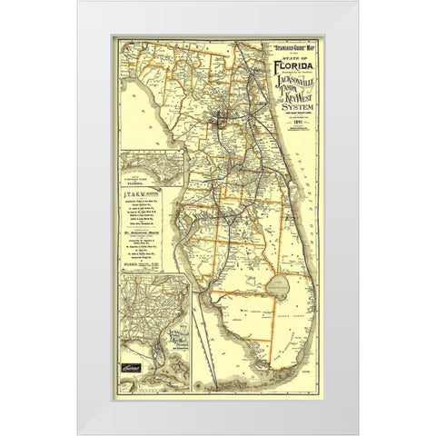 Jacksonville, Tampa, and Key West 1891 White Modern Wood Framed Art Print by Matthews