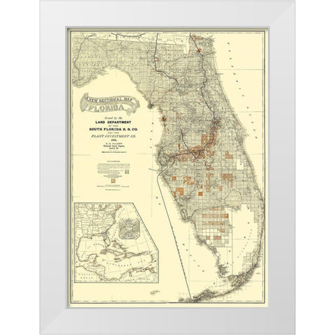 South Florida Railroad Co - Matthews 1888 White Modern Wood Framed Art Print by Matthews