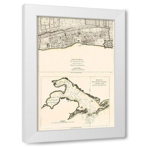 St Augustine, Tampa Bay Florida - Faden 1777 White Modern Wood Framed Art Print by Faden