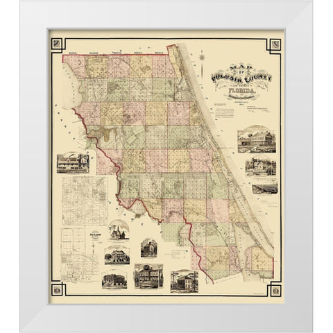 Volusia Florida Landowner - Rogers 1883 White Modern Wood Framed Art Print by Rogers
