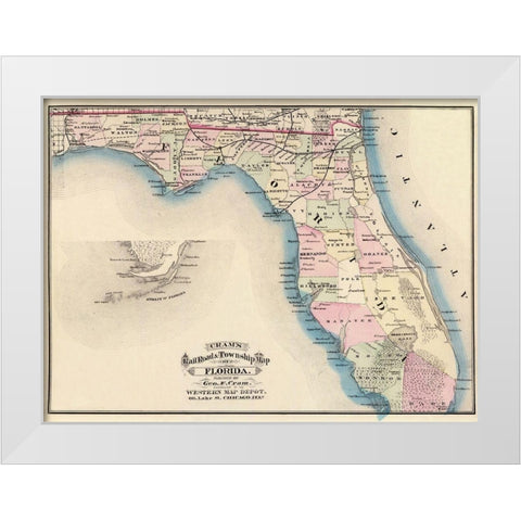 Florida - Cram 1875 White Modern Wood Framed Art Print by Cram