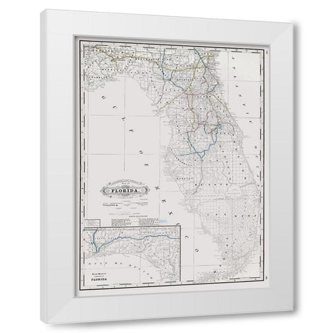 Florida State Railway and Counties - Grant 1889 White Modern Wood Framed Art Print by Grant