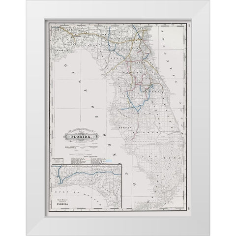 Florida State Railway and Counties - Grant 1889 White Modern Wood Framed Art Print by Grant