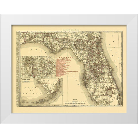 Florida - Rand McNally 1900 White Modern Wood Framed Art Print by Rand McNally