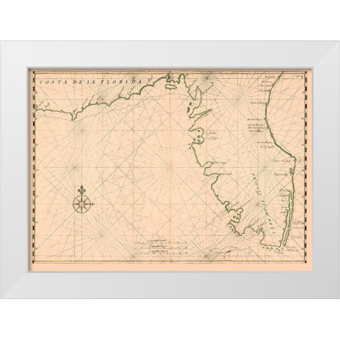 Florida State Coastline - Vinckeboons 1639 White Modern Wood Framed Art Print by Vinckeboons