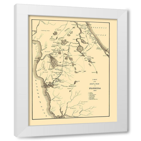 Seat of War in Florida - Bowen 1836 White Modern Wood Framed Art Print by BOWEN