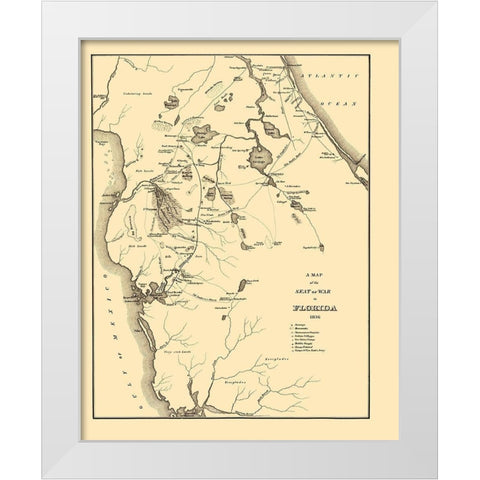 Seat of War in Florida - Bowen 1836 White Modern Wood Framed Art Print by BOWEN