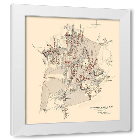 Chickamauga Georgia Battle - Morris 1863  White Modern Wood Framed Art Print by Morris