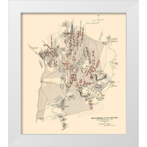 Chickamauga Georgia Battle - Morris 1863  White Modern Wood Framed Art Print by Morris