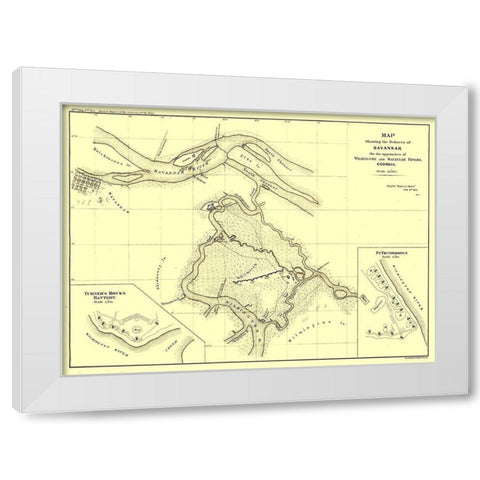 Savannah Georgia Defences - Bowen 1865  White Modern Wood Framed Art Print by Bowen