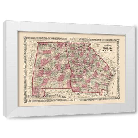 Georgia, Alabama - Johnson 1864 White Modern Wood Framed Art Print by Johnson