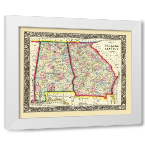 Georgia, Alabama - Mitchell 1860 White Modern Wood Framed Art Print by Mitchell