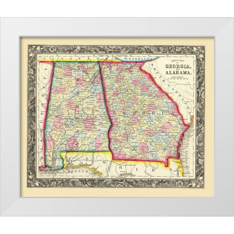 Georgia, Alabama - Mitchell 1860 White Modern Wood Framed Art Print by Mitchell