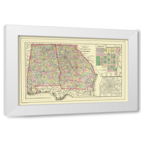 Georgia, Alabama - Mitchell 1890 White Modern Wood Framed Art Print by Mitchell