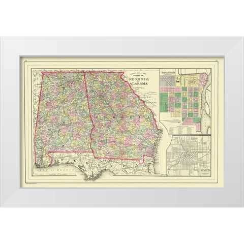 Georgia, Alabama - Mitchell 1890 White Modern Wood Framed Art Print by Mitchell