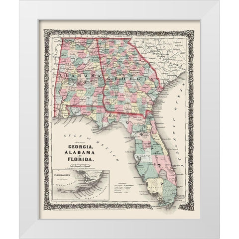 Georgia, Alabama, Florida - Colton 1858 White Modern Wood Framed Art Print by Colton