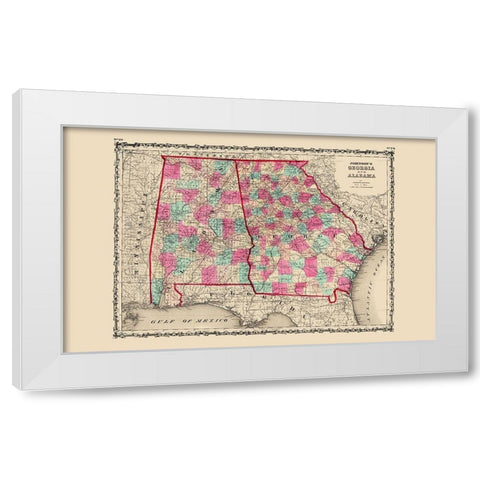 Georgia, Alabama - Johnson 1860 White Modern Wood Framed Art Print by Johnson