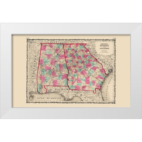 Georgia, Alabama - Johnson 1860 White Modern Wood Framed Art Print by Johnson