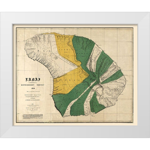 Lanai County Hawaii - Brown 1878  White Modern Wood Framed Art Print by Brown