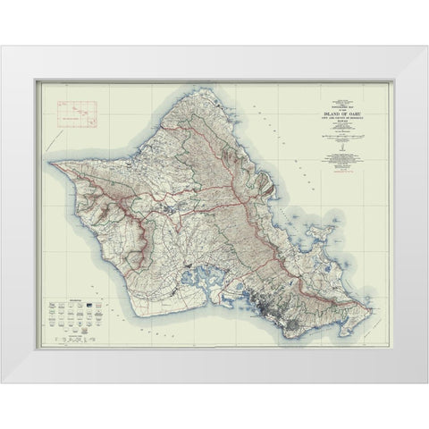 Oahu Hawaii - USGS 1938 White Modern Wood Framed Art Print by USGS