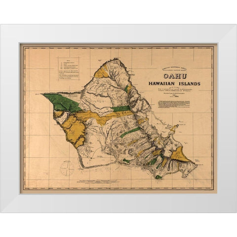 Oahu County Hawaii - Alexander 1881  White Modern Wood Framed Art Print by Alexander