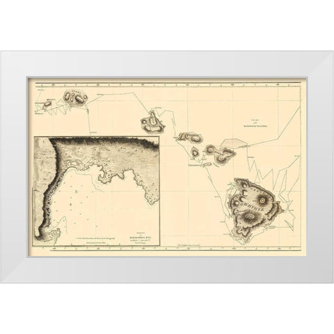 Sandwich Islands or Hawaii - Bonne 1785 White Modern Wood Framed Art Print by Bonne