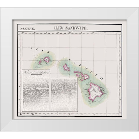 Hawaii - Vandermaelen 1827 White Modern Wood Framed Art Print by Vandermaelen