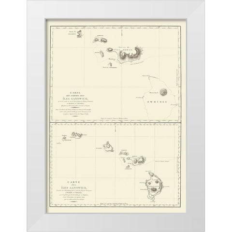 Hawaii or Iles Sandwich - Bernizet 1797 White Modern Wood Framed Art Print by Bernizet