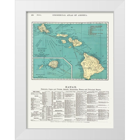 Hawaii - Rand McNally 1902  White Modern Wood Framed Art Print by Rand McNally
