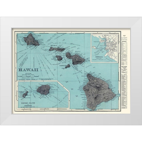 Hawaii - Rand McNally 1902  White Modern Wood Framed Art Print by Rand McNally