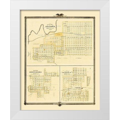 Algona, Boone, Boonsboro Iowa - Andreas 1874 White Modern Wood Framed Art Print by Andreas