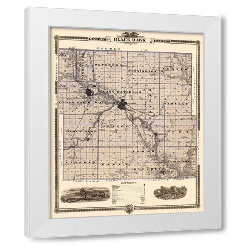 Black Hawk Iowa Landowner - Shober 1874 White Modern Wood Framed Art Print by Shober